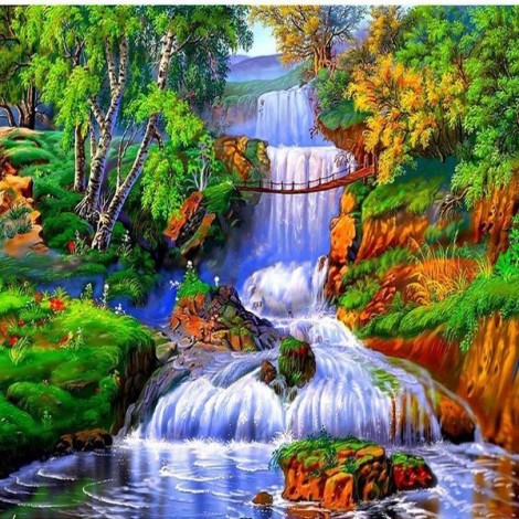 Colorful Forest Waterfall